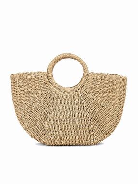 Natural Straw Circle Handle Tote Bag